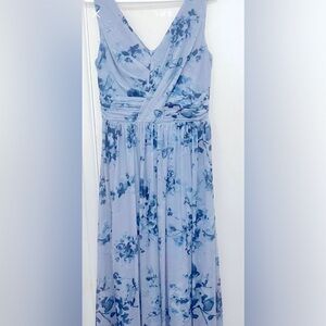 MESH ILLUSION SLEEVELESS BRIDESMAID DRESS, CRISSCROSS WAIST